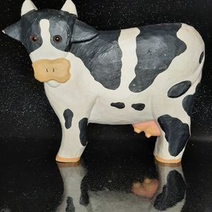 Vintage James Haddon Collection Handcarved & Painted Wooden Cow.